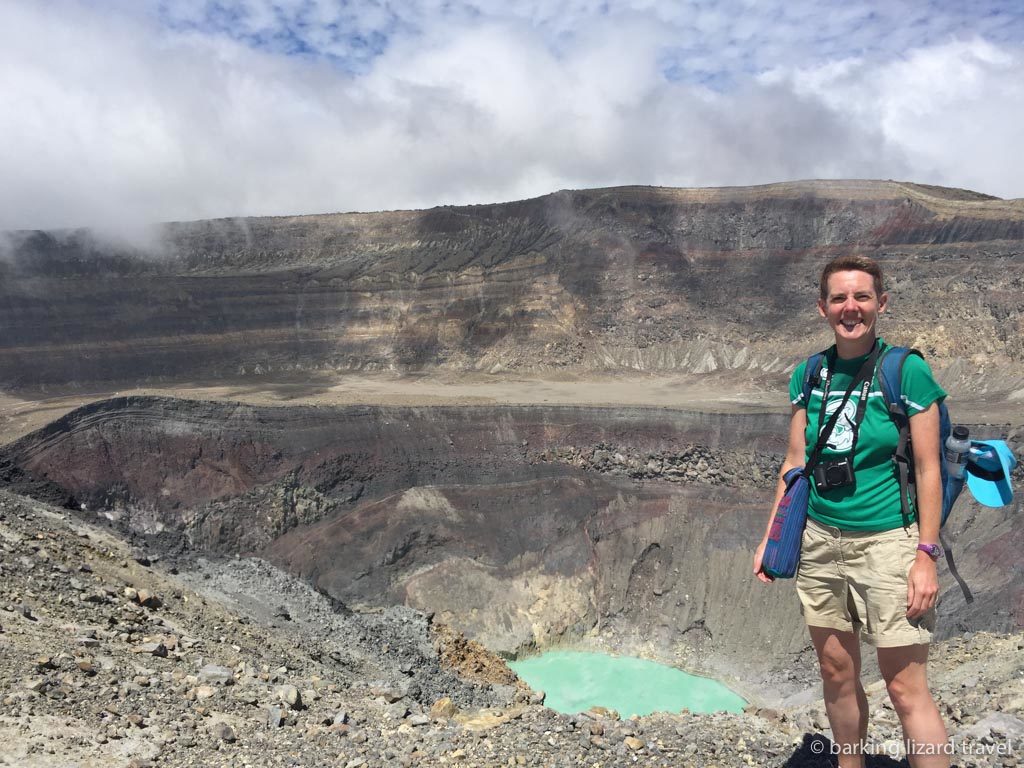 The turquoise lake in the crater of the Santa Ana volcano