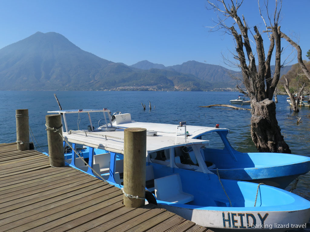 a photo of a lancha called heidy moored on lago de atitlan