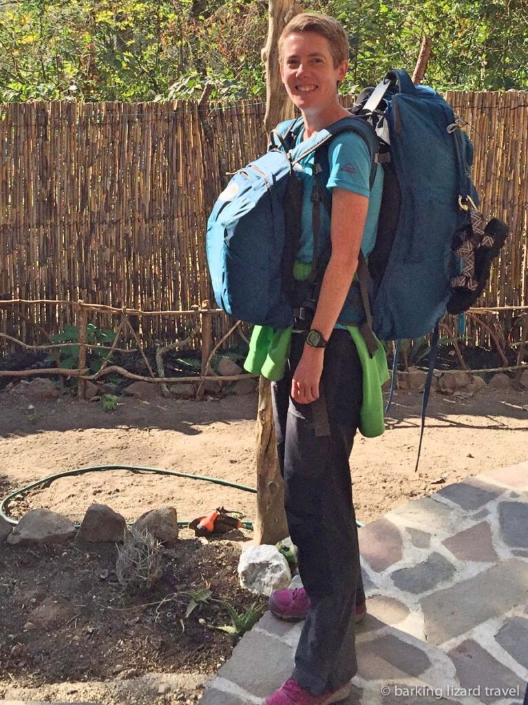 Lydia with her backpack