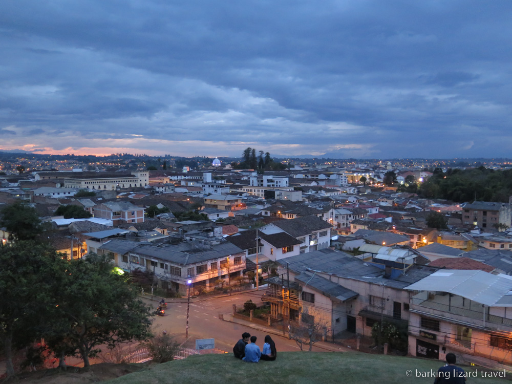 View of Popayan at dusk from the top of Tres Cruces hill